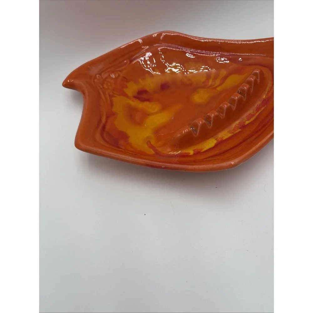 Vtg Retro MCM Ashtray‎ Flame Orange  California Pottery DL 717 USA Abstract